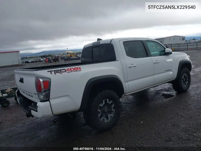 2020 Toyota Tacoma Trd Off-Road VIN: 5TFCZ5AN5LX229540 Lot: 40756016