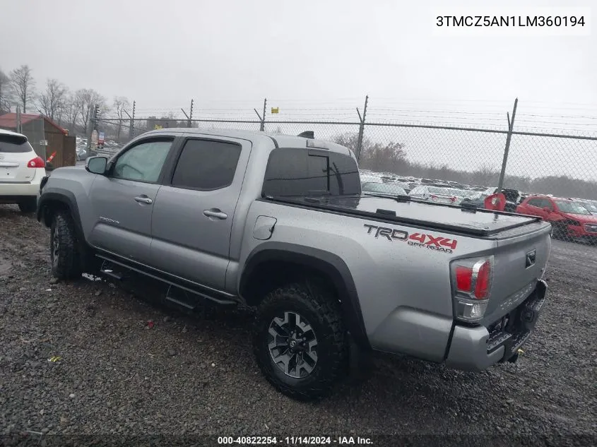 2020 Toyota Tacoma Trd Off-Road VIN: 3TMCZ5AN1LM360194 Lot: 40822254