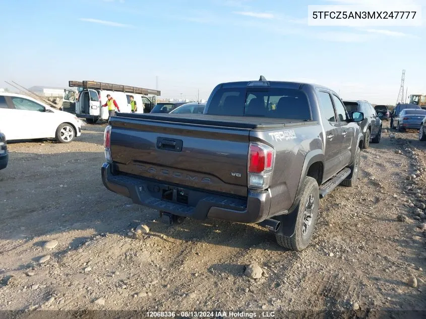 2021 Toyota Tacoma Double Cab/Sr/Sr5/Trd Sport/Trd Off Road/Trd Pro VIN: 5TFCZ5AN3MX247777 Lot: 12068336