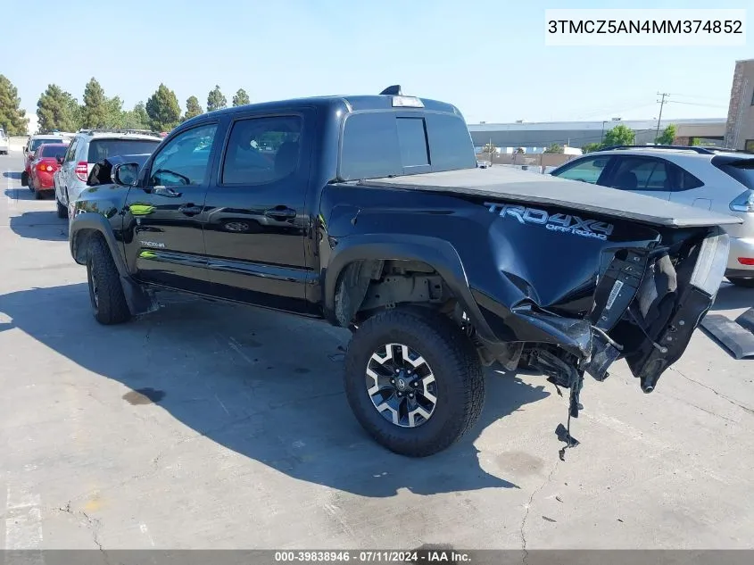 2021 Toyota Tacoma Trd Off-Road VIN: 3TMCZ5AN4MM374852 Lot: 39838946