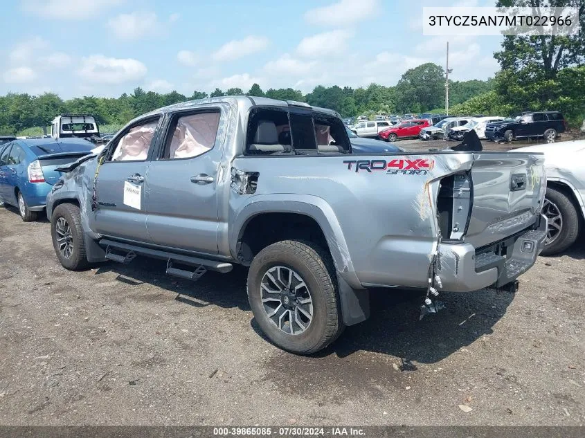 2021 Toyota Tacoma Trd Sport VIN: 3TYCZ5AN7MT022966 Lot: 39865085