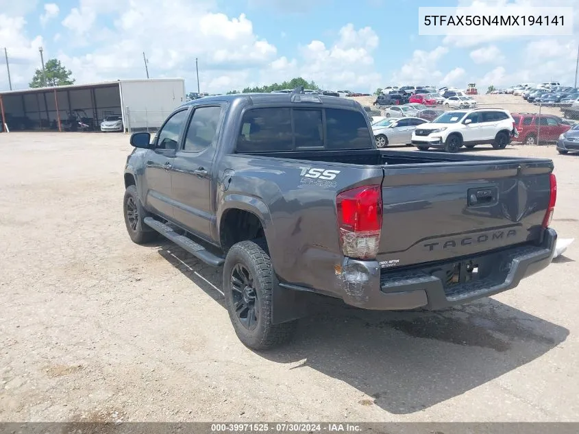 2021 Toyota Tacoma Sr VIN: 5TFAX5GN4MX194141 Lot: 39971525