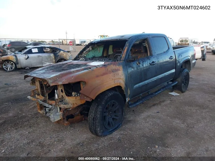 2021 Toyota Tacoma Sr VIN: 3TYAX5GN6MT024602 Lot: 40080062