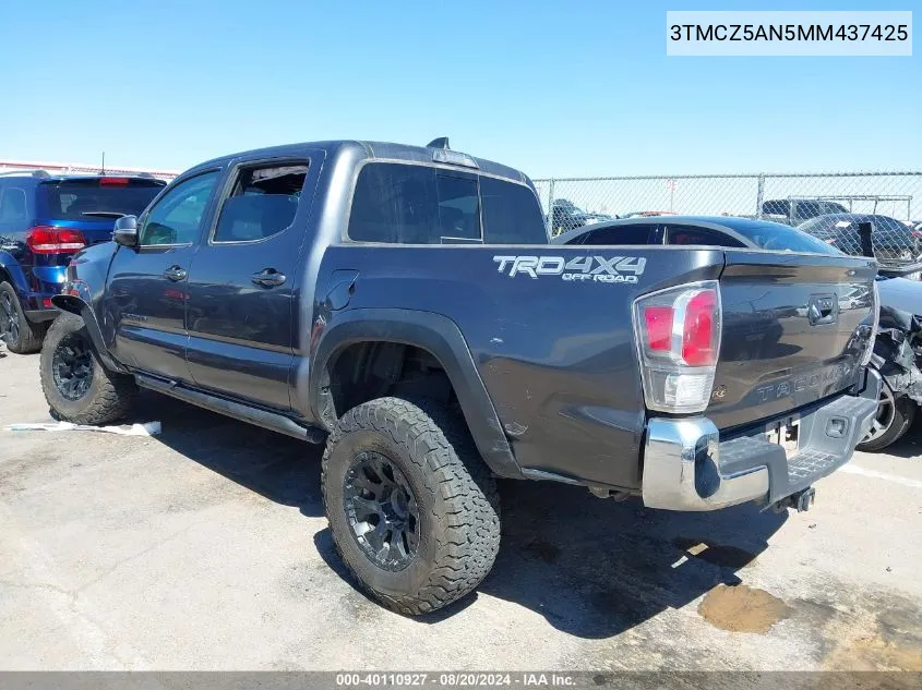 2021 Toyota Tacoma Double Cab/Sr/Sr5/Trd Spo VIN: 3TMCZ5AN5MM437425 Lot: 40110927