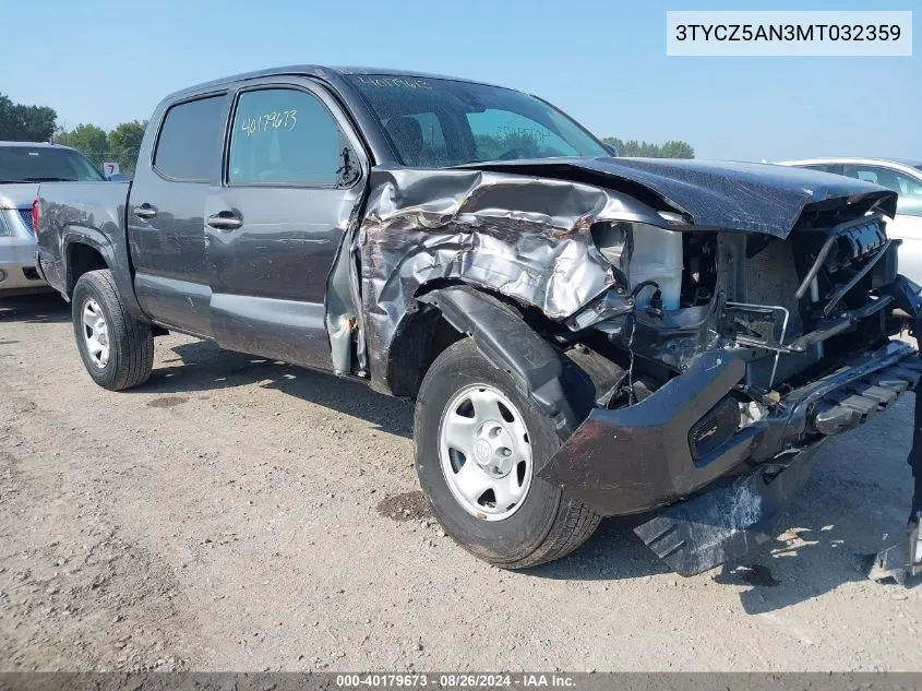 2021 Toyota Tacoma Sr V6 VIN: 3TYCZ5AN3MT032359 Lot: 40179673