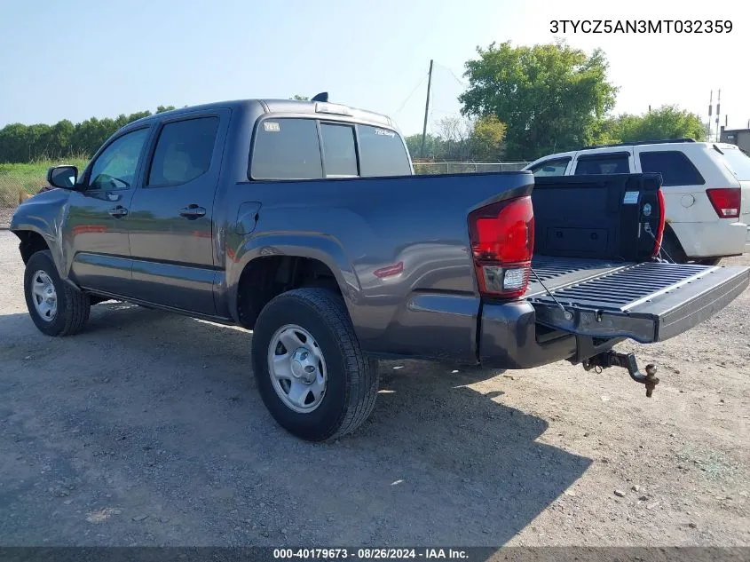 2021 Toyota Tacoma Sr V6 VIN: 3TYCZ5AN3MT032359 Lot: 40179673