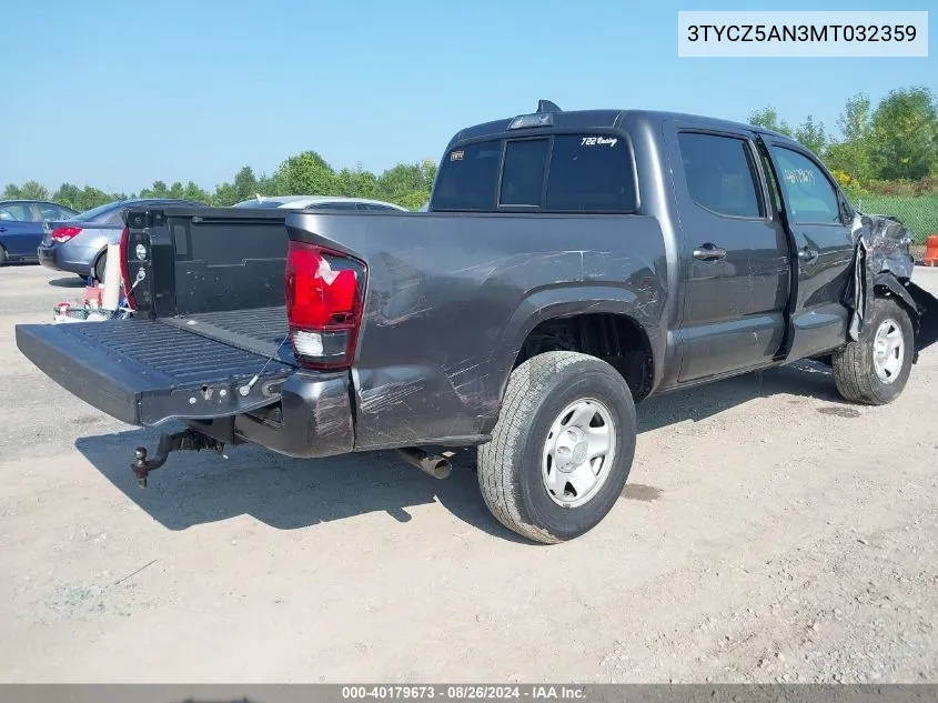 2021 Toyota Tacoma Sr V6 VIN: 3TYCZ5AN3MT032359 Lot: 40179673