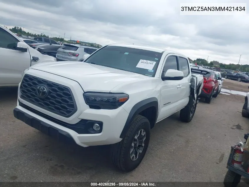 2021 Toyota Tacoma Double Cab/Sr/Sr5/Trd Spo VIN: 3TMCZ5AN3MM421434 Lot: 40260295