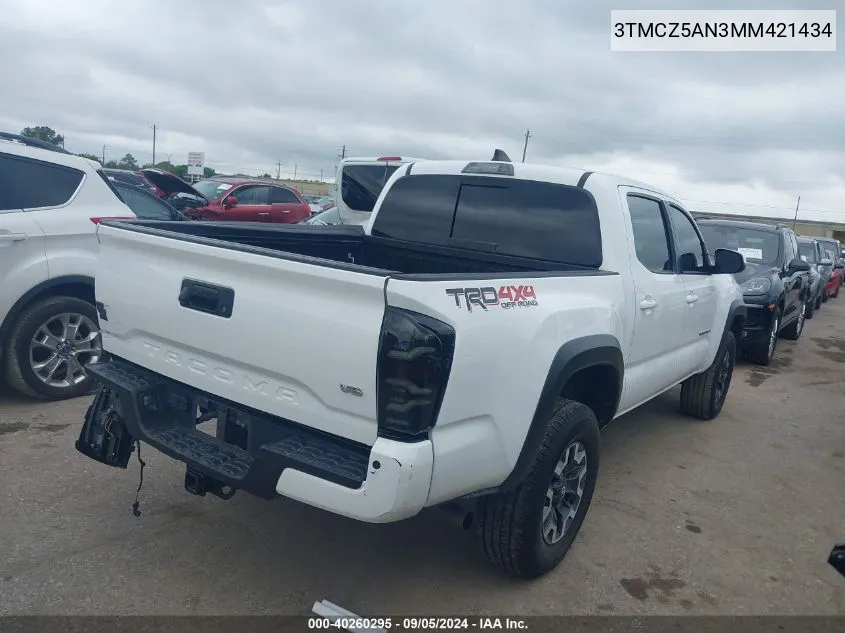 2021 Toyota Tacoma Double Cab/Sr/Sr5/Trd Spo VIN: 3TMCZ5AN3MM421434 Lot: 40260295