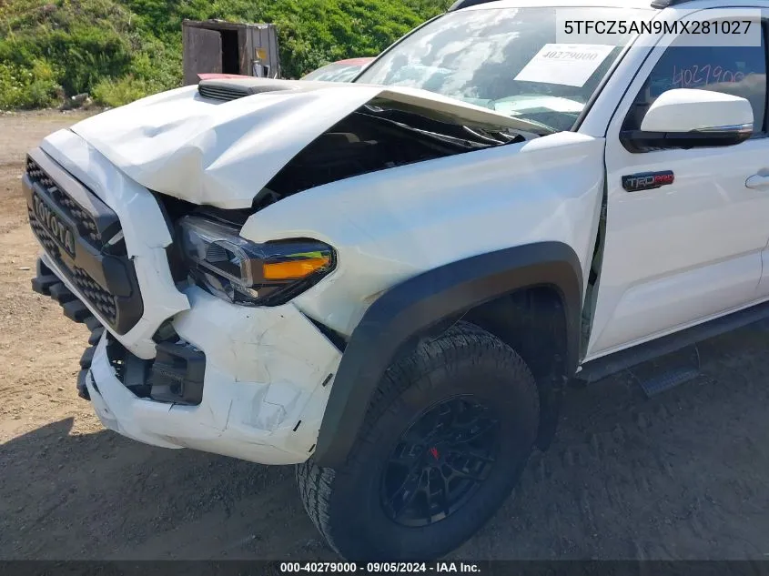 2021 Toyota Tacoma Double Cab/Sr/Sr5/Trd Spo VIN: 5TFCZ5AN9MX281027 Lot: 40279000