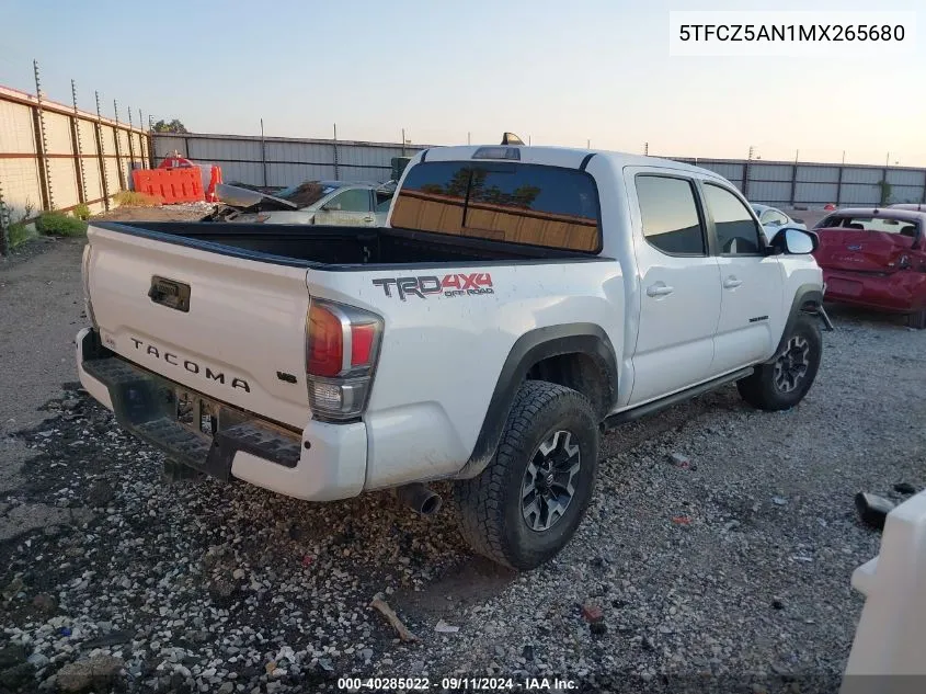 2021 Toyota Tacoma Double Cab/Sr/Sr5/Trd Sport/Trd Off Road/Trd Pro VIN: 5TFCZ5AN1MX265680 Lot: 40285022