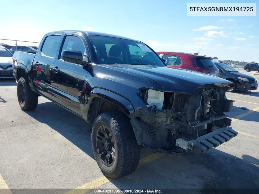 2021 Toyota Tacoma Sr VIN: 5TFAX5GN8MX194725 Lot: 40297095