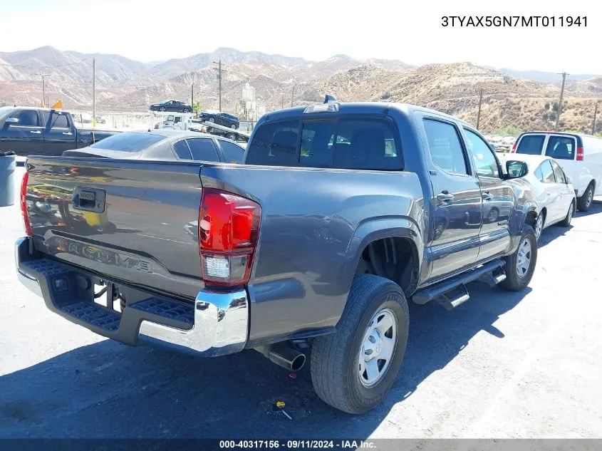 2021 Toyota Tacoma Double Cab/Sr/Sr5 VIN: 3TYAX5GN7MT011941 Lot: 40317156