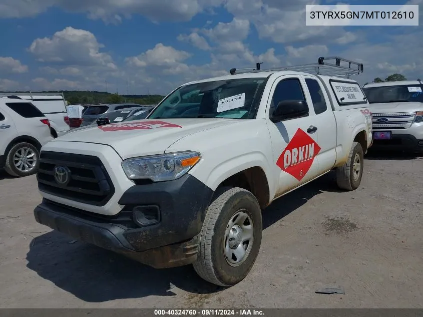 2021 Toyota Tacoma Sr VIN: 3TYRX5GN7MT012610 Lot: 40324760