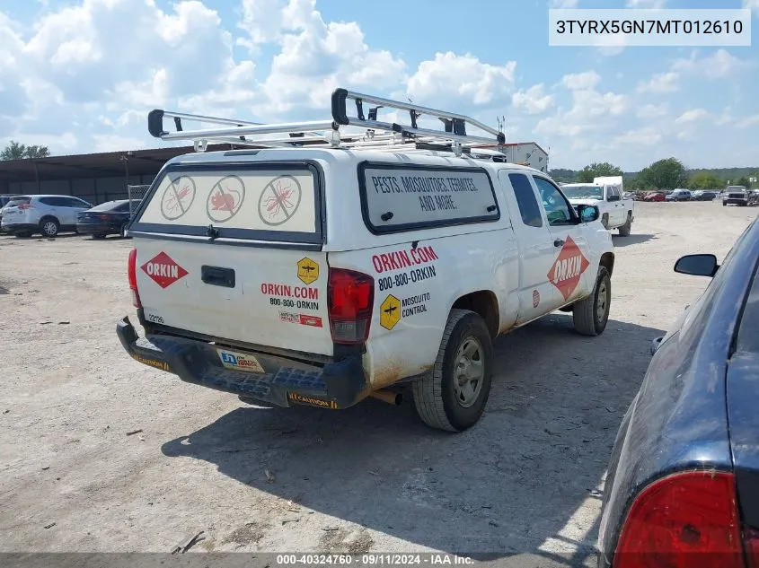 2021 Toyota Tacoma Sr VIN: 3TYRX5GN7MT012610 Lot: 40324760