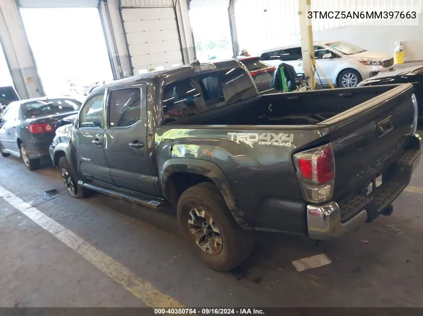 2021 Toyota Tacoma Double Cab/Sr/Sr5/Trd Spo VIN: 3TMCZ5AN6MM397663 Lot: 40350754