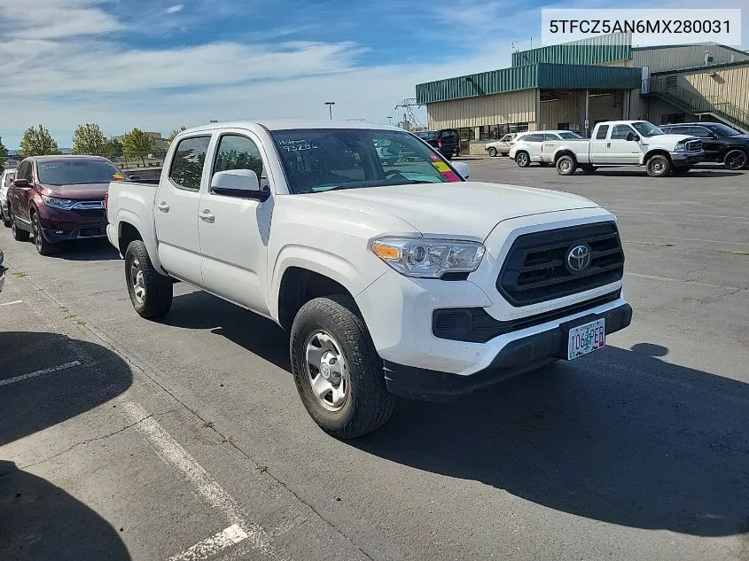 2021 Toyota Tacoma Double Cab/Sr/Sr5/Trd Sport/Trd Off Road/Trd Pro VIN: 5TFCZ5AN6MX280031 Lot: 40458829