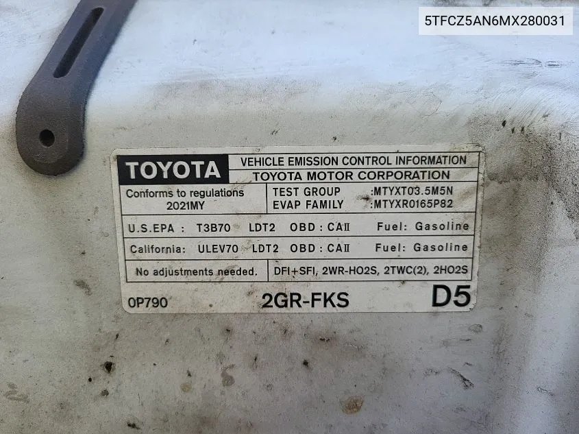 2021 Toyota Tacoma Double Cab/Sr/Sr5/Trd Sport/Trd Off Road/Trd Pro VIN: 5TFCZ5AN6MX280031 Lot: 40458829