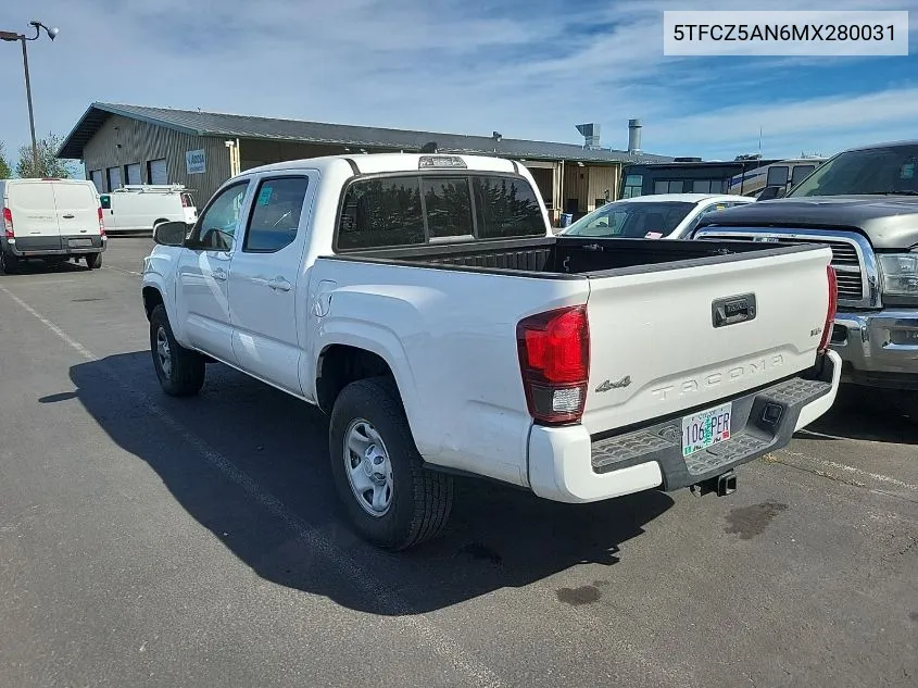 2021 Toyota Tacoma Double Cab/Sr/Sr5/Trd Sport/Trd Off Road/Trd Pro VIN: 5TFCZ5AN6MX280031 Lot: 40458829