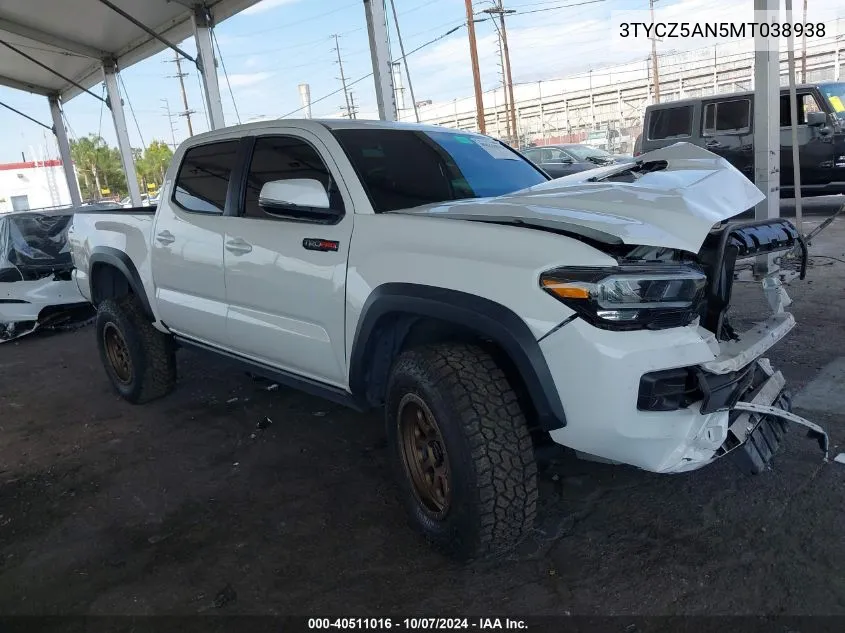 2021 Toyota Tacoma Double Cab/Sr/Sr5/Trd Spo VIN: 3TYCZ5AN5MT038938 Lot: 40511016