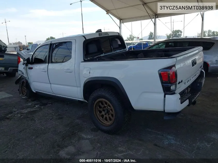 2021 Toyota Tacoma Double Cab/Sr/Sr5/Trd Spo VIN: 3TYCZ5AN5MT038938 Lot: 40511016