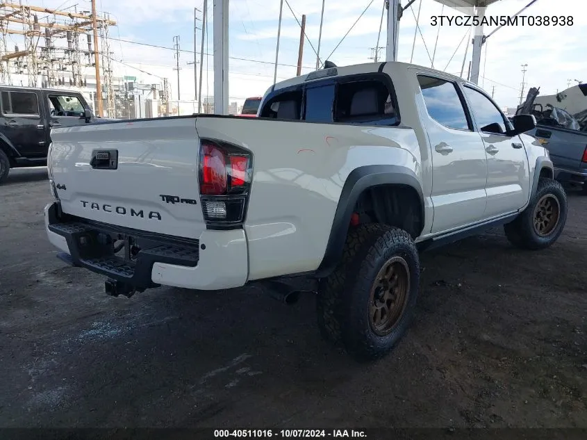 2021 Toyota Tacoma Double Cab/Sr/Sr5/Trd Spo VIN: 3TYCZ5AN5MT038938 Lot: 40511016