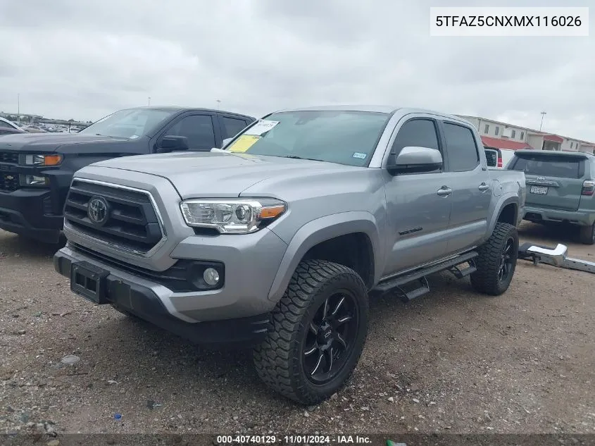 2021 Toyota Tacoma Sr5 V6 VIN: 5TFAZ5CNXMX116026 Lot: 40740129