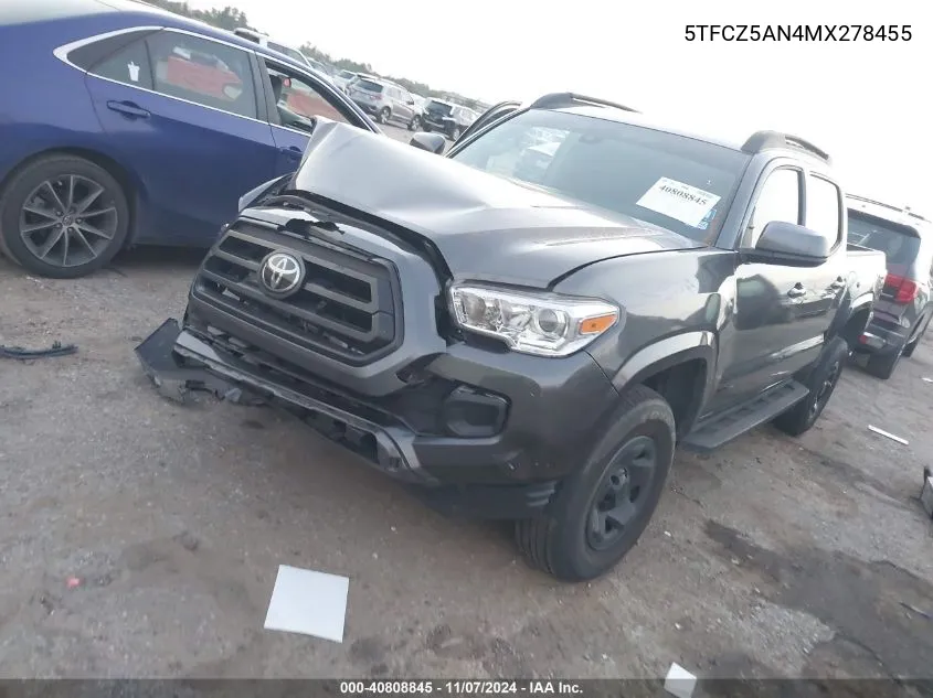 2021 Toyota Tacoma Sr V6 VIN: 5TFCZ5AN4MX278455 Lot: 40808845