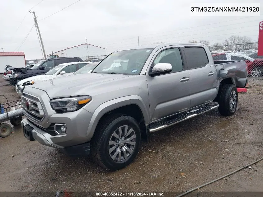 2021 Toyota Tacoma Limited VIN: 3TMGZ5ANXMM421920 Lot: 40852472