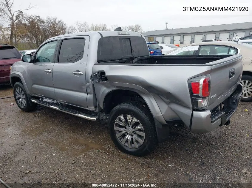 2021 Toyota Tacoma Limited VIN: 3TMGZ5ANXMM421920 Lot: 40852472