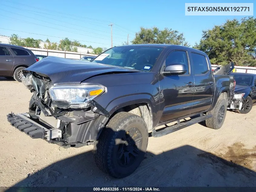 2021 Toyota Tacoma Sr VIN: 5TFAX5GN5MX192771 Lot: 40853285