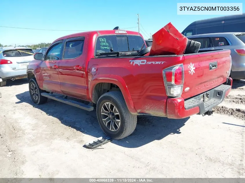 2021 Toyota Tacoma Trd Sport VIN: 3TYAZ5CN0MT003356 Lot: 40868339