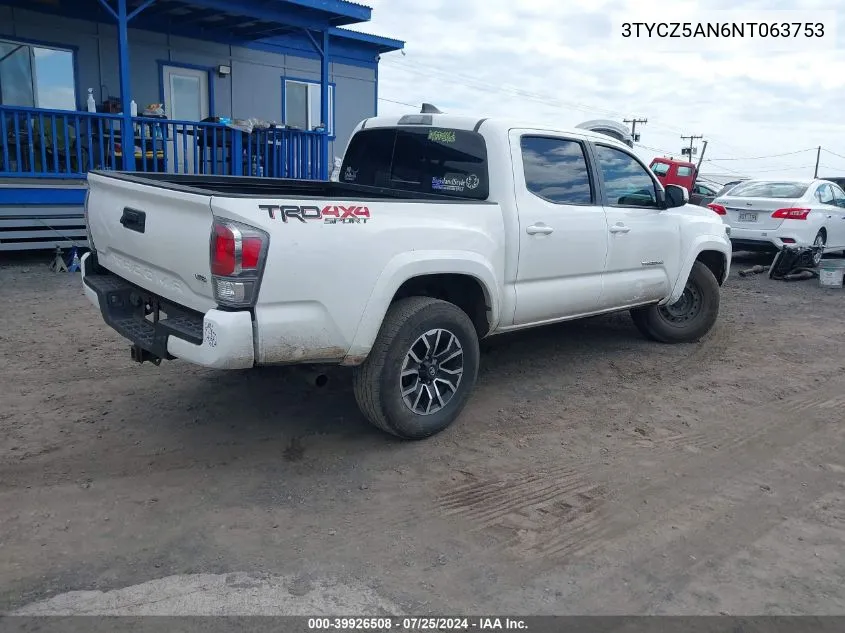 2022 Toyota Tacoma Sr5 V6 VIN: 3TYCZ5AN6NT063753 Lot: 39926508