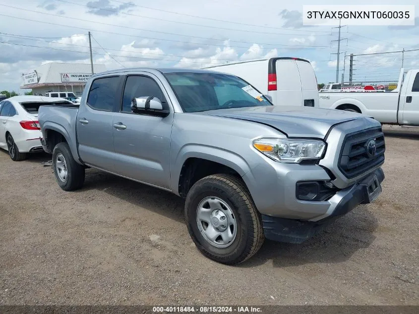 2022 Toyota Tacoma Sr VIN: 3TYAX5GNXNT060035 Lot: 40118484