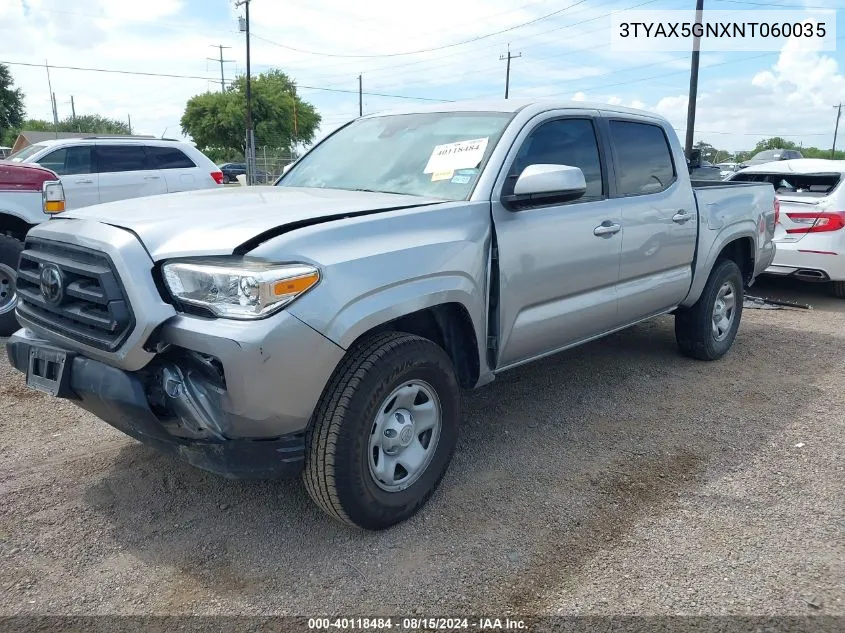 2022 Toyota Tacoma Sr VIN: 3TYAX5GNXNT060035 Lot: 40118484