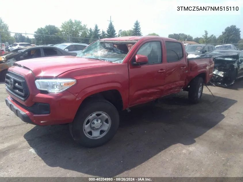 2022 Toyota Tacoma Sr V6 VIN: 3TMCZ5AN7NM515110 Lot: 40204993