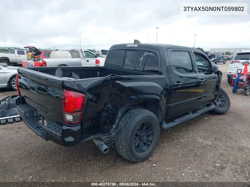 2022 Toyota Tacoma Double Cab/Sr/Sr5 VIN: 3TYAX5GN0NT059802 Lot: 40275759