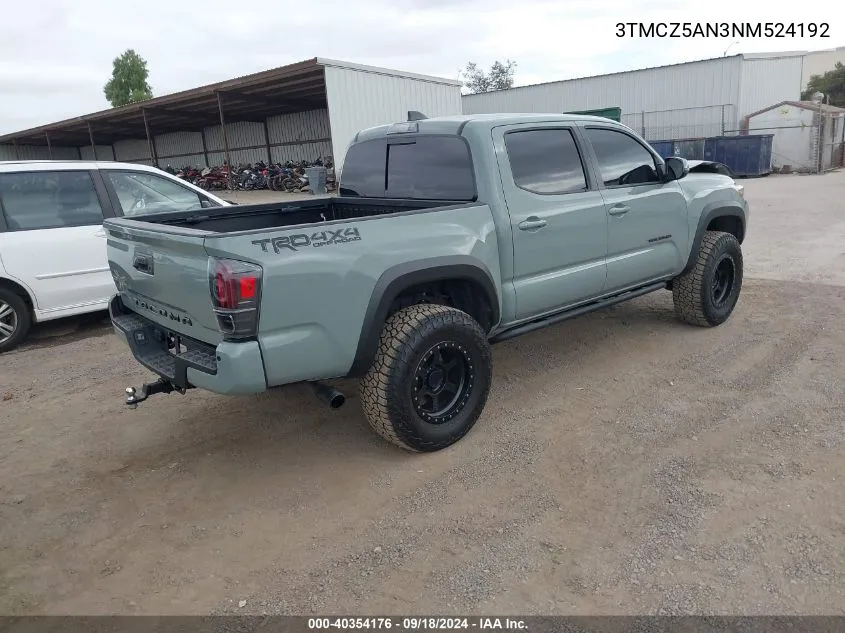 2022 Toyota Tacoma Double Cab/Sr/Sr5/Trd Sport/Trd Off Road/Trd Pro VIN: 3TMCZ5AN3NM524192 Lot: 40354176