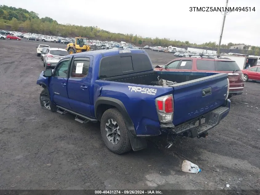 3TMCZ5AN1NM494514 2022 Toyota Tacoma Double Cab/Sr/Sr5/Trd Sport/Trd Off Road/Trd Pro