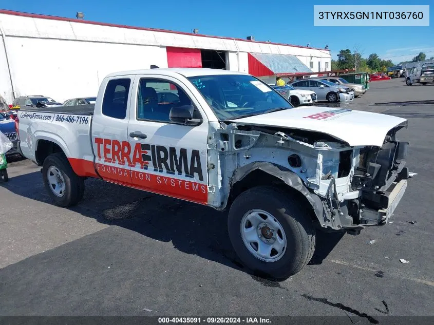 2022 Toyota Tacoma Sr VIN: 3TYRX5GN1NT036760 Lot: 40435091