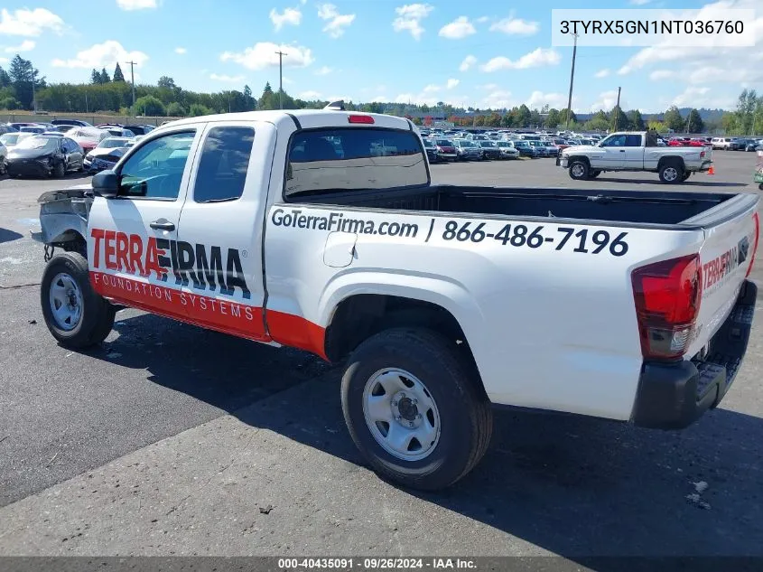 2022 Toyota Tacoma Sr VIN: 3TYRX5GN1NT036760 Lot: 40435091