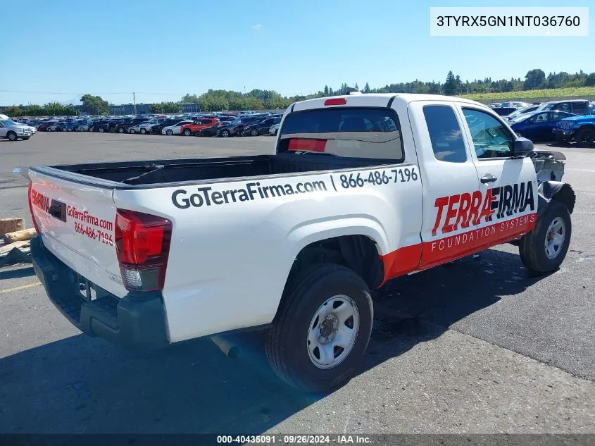 2022 Toyota Tacoma Sr VIN: 3TYRX5GN1NT036760 Lot: 40435091