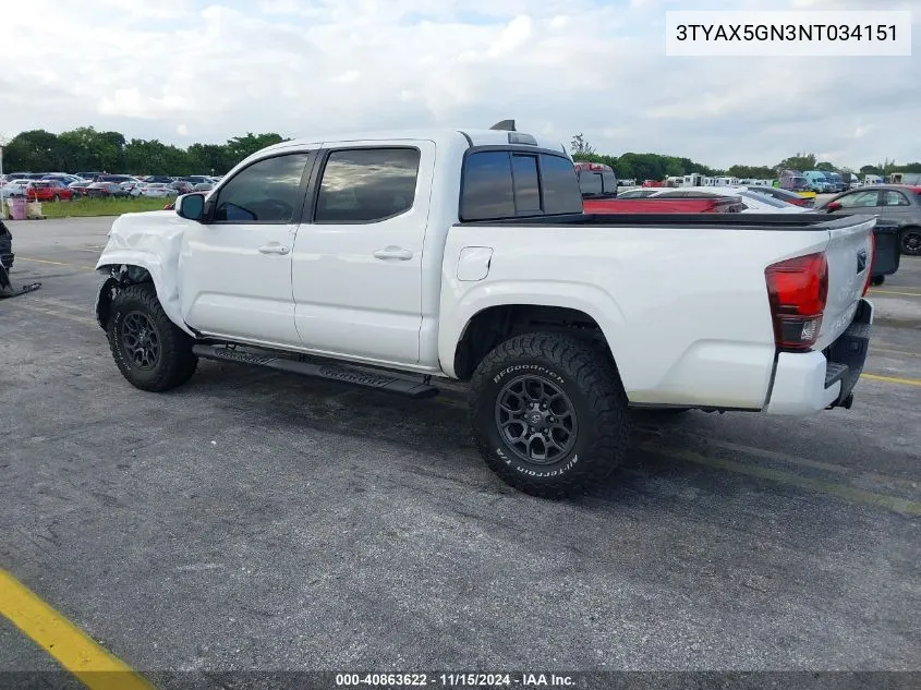 2022 Toyota Tacoma Sr VIN: 3TYAX5GN3NT034151 Lot: 40863622