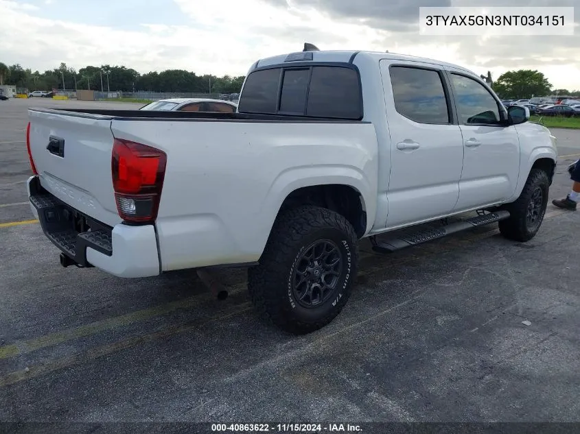 2022 Toyota Tacoma Sr VIN: 3TYAX5GN3NT034151 Lot: 40863622