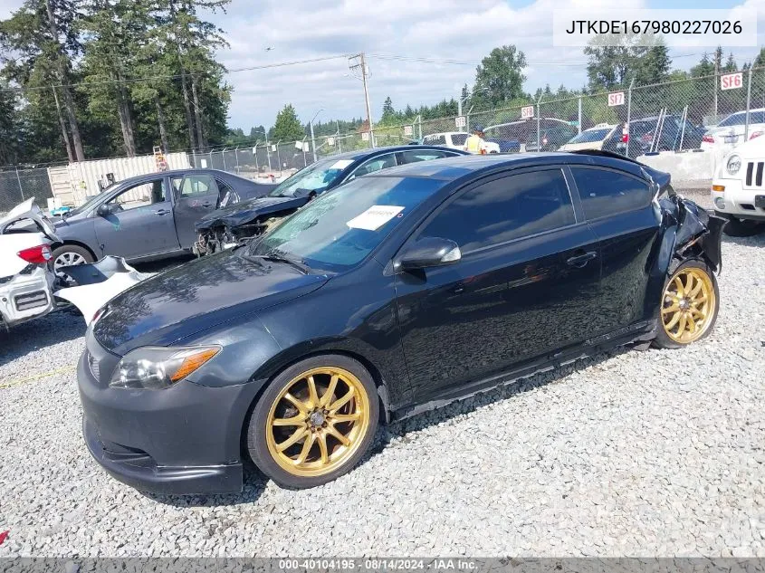 2008 Scion Tc VIN: JTKDE167980227026 Lot: 40104195