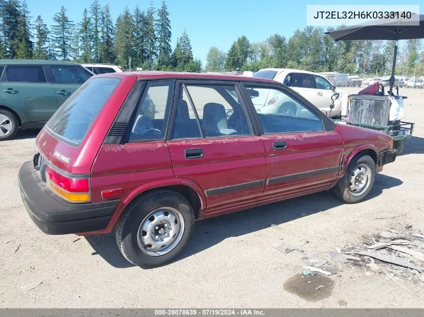 1989 Toyota Tercel Deluxe VIN: JT2EL32H6K0333140 Lot: 39878639