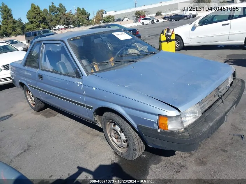 1989 Toyota Tercel VIN: JT2EL31D4K0451055 Lot: 40671373