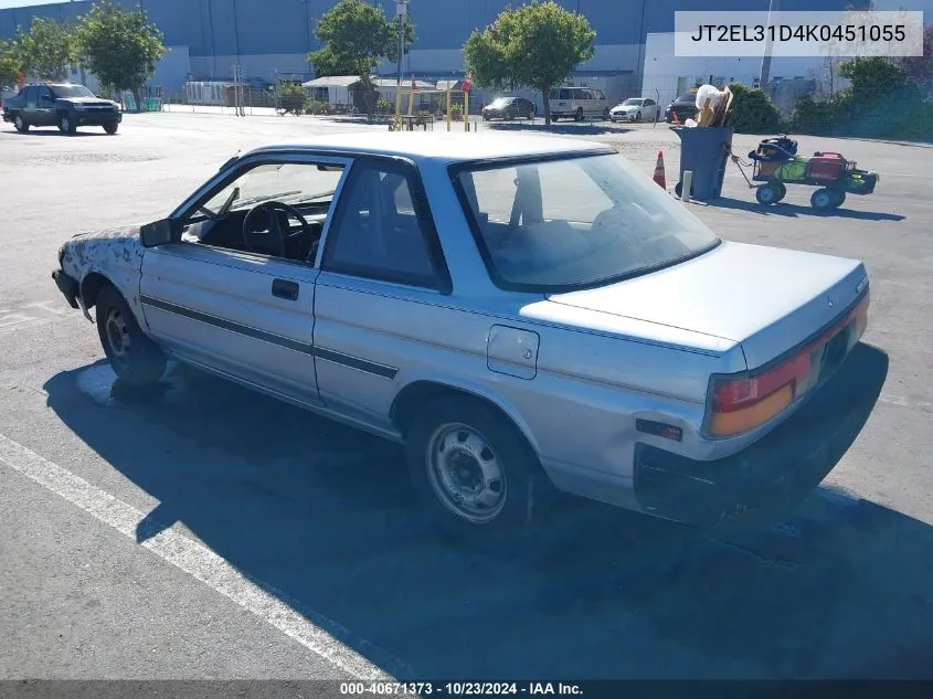 1989 Toyota Tercel VIN: JT2EL31D4K0451055 Lot: 40671373