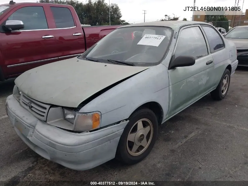 1992 Toyota Tercel Std VIN: JT2EL46B0N0191805 Lot: 40377512