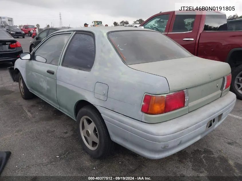 1992 Toyota Tercel Std VIN: JT2EL46B0N0191805 Lot: 40377512